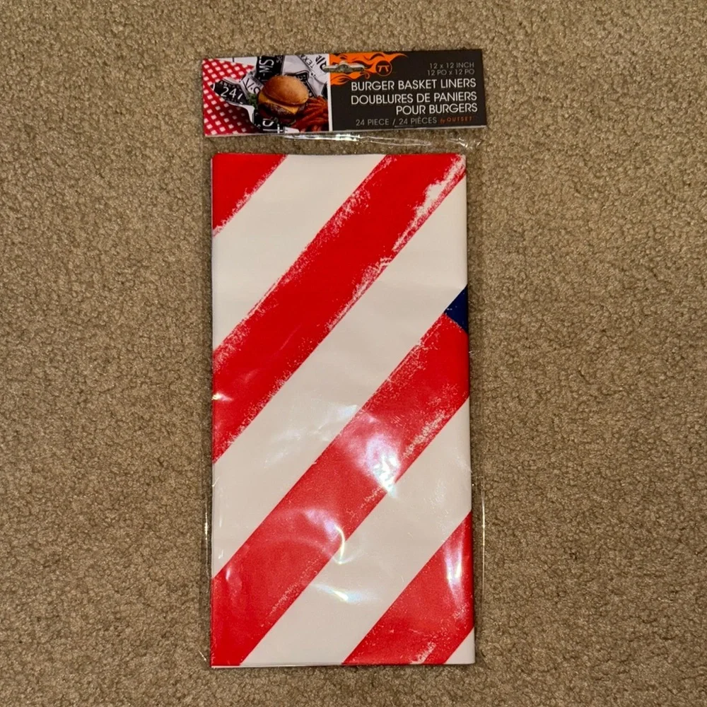 Patriotic Burger Basket Liners - Red, White, and Blue, NEW, Disposable (CL)